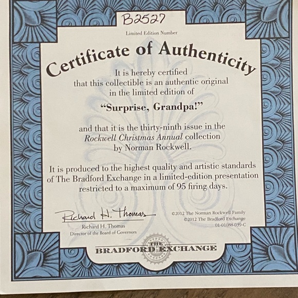 Norman Rockwell Surprise Grandma 2012 Christmas B2527 Numbered Plate COA NEW - Picture 9 of 10